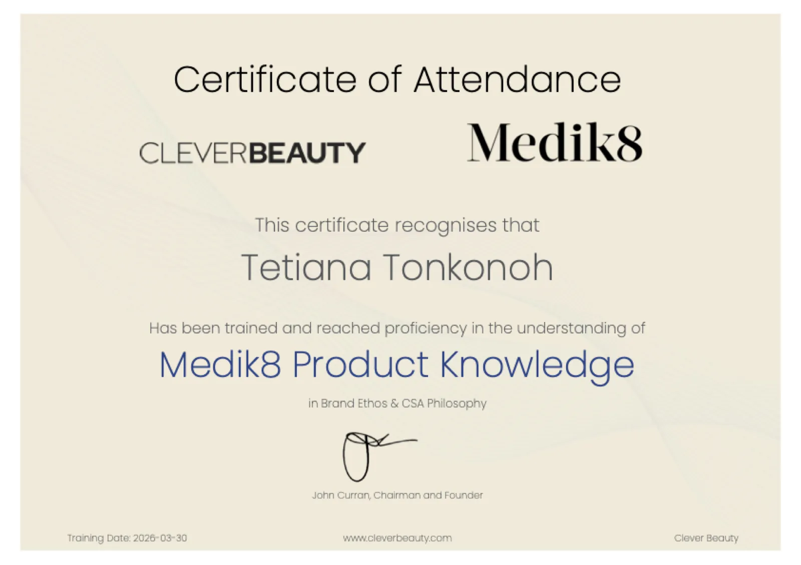 Medik8 Product Knowledge certificate